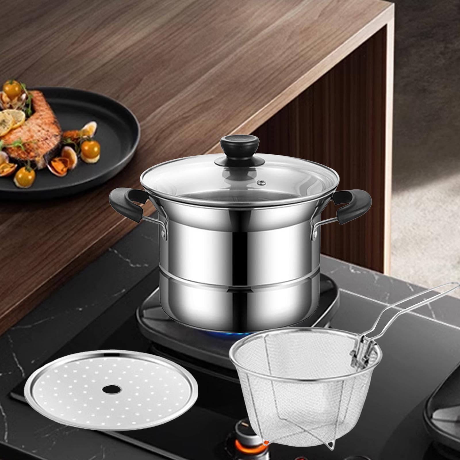 Amazon | DeeRace 【2025新登場】小型調理鍋 ステンレス鋼 ザル付き